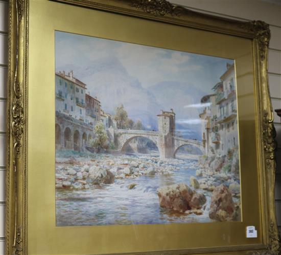 Henry B. Wimbush Italian town scene with bridge over a river 23 x 29in.